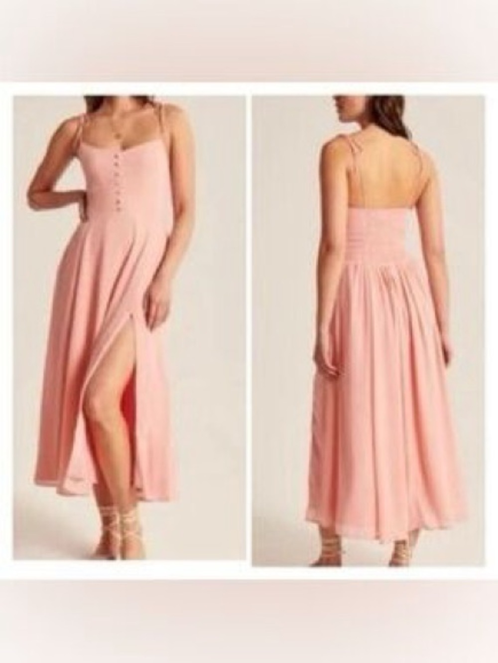 Abercrombie & Fitch Front Slit Strappy Midi Dress in Salmon Pink Size Large